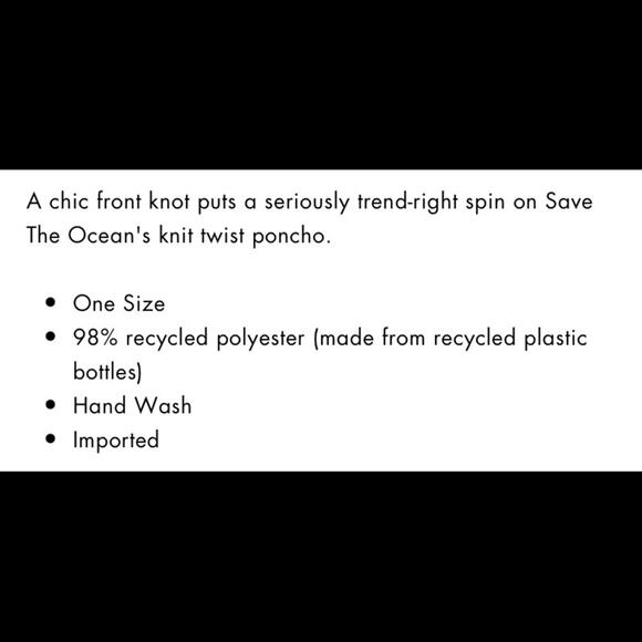 Save the Ocean Apparel Company Recycled Coral knit twist Poncho One Size - Picture 11 of 11